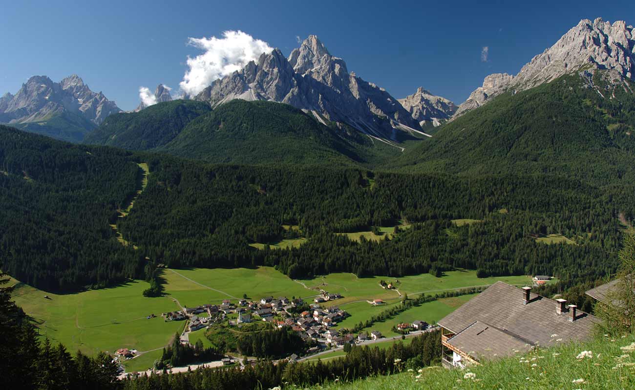 Panorama of the village of San Candido and the Pustertal